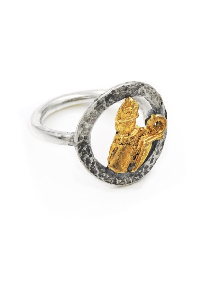 Round San Gennaro Ring in Hammered Sterling Silver