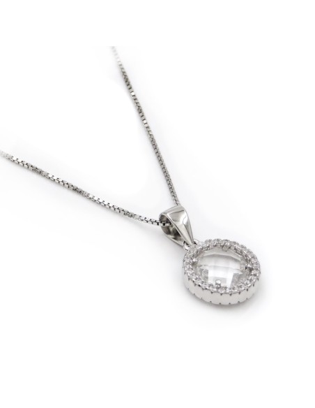 925 Sterling Silver Pendant Necklace with Round Stone
