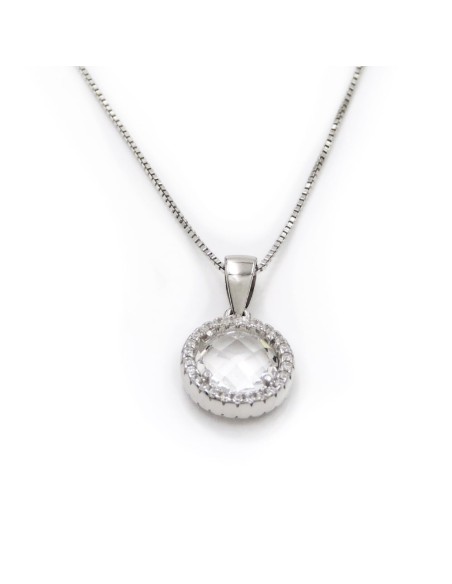 925 Sterling Silver Pendant Necklace with Round Stone