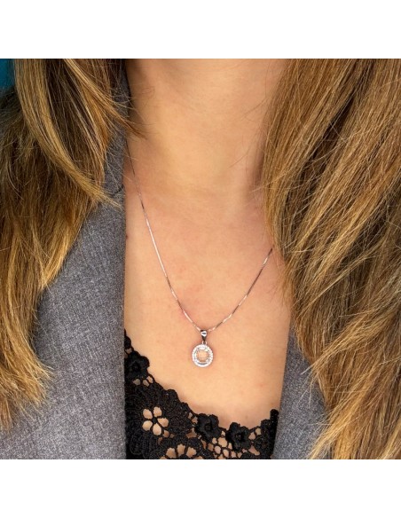925 Sterling Silver Pendant Necklace with Round Stone