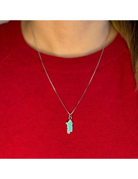 Collana con Ciondolo Sardegna in Argento Smaltato Turchese