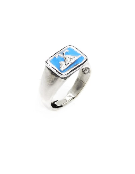 Vesuv-Siegelring aus 925er Sterlingsilber mit Blauer Emaille