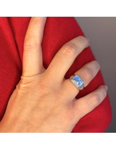 Vesuv-Siegelring aus 925er Sterlingsilber mit Blauer Emaille 2