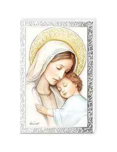 Madonna and Child Print on Wood with Gold Leaf Decorations