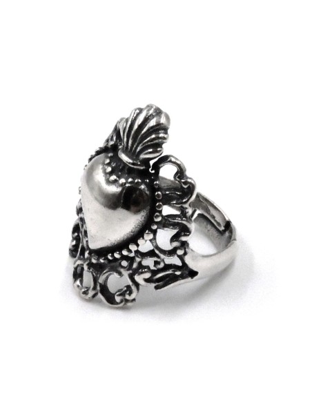 Sterlingsilber Herz-Jesu-Ring mit Stickerei