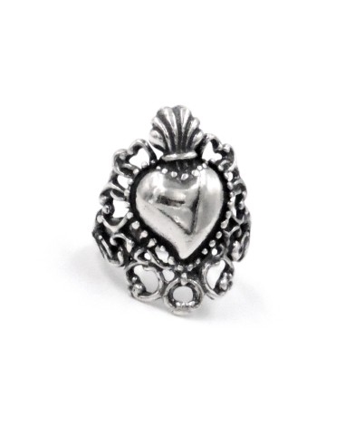 Anello in Argento Sacro Cuore con Ricamo
