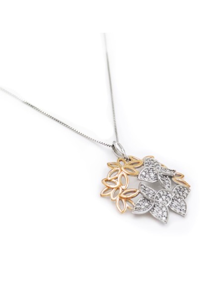 Collana Flowers in Argento 925 Bicolor e Pietre