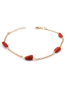 Bracciale in Argento 925 Placcato Oro Giallo e Corallo Rosso