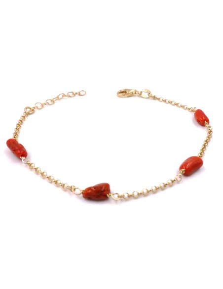 Armband aus Gelbvergodet 925er Sterlingsilber mit Roter Koralle
