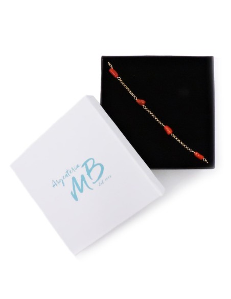 Bracciale in Argento 925 Placcato Oro Giallo e Corallo Rosso