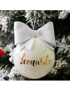 White Blown Glass Christmas Tree Ball Customizable with...