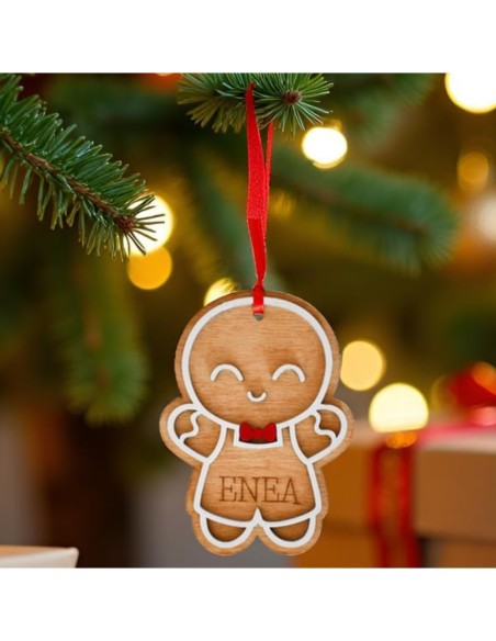 Wooden Gingerbread Man Christmas Ornament, Customizable with Name