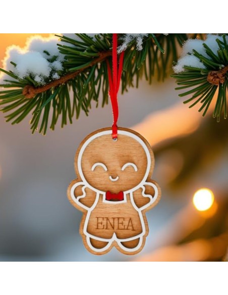 Decorazione Natalizia in Legno Omino Pan di Zenzero Personalizzabile con Nome
