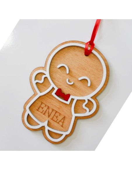 Wooden Gingerbread Man Christmas Ornament, Customizable with Name