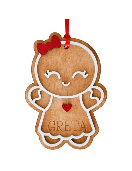 Customizable Gingerbread Girl Wooden Christmas Ornament 