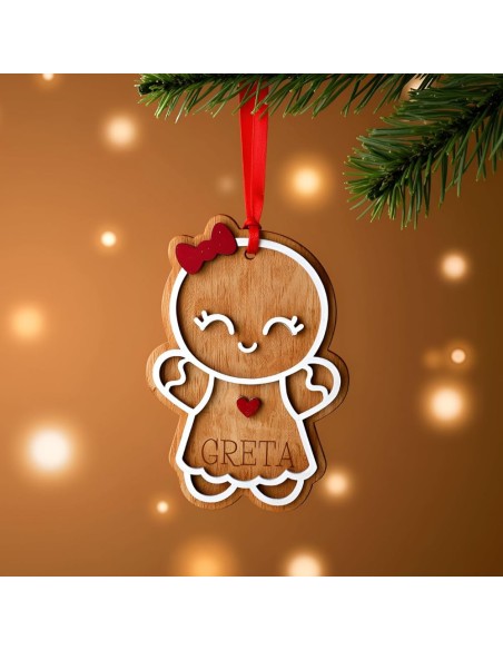 Customizable Gingerbread Girl Wooden Christmas Ornament 