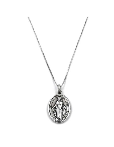 Virgin of Lourdes 925 Sterling Silver Necklace with Medal