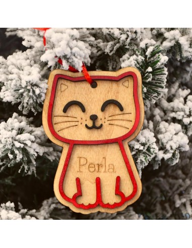 Decorazione Natalizia per Albero Gatto in Legno...