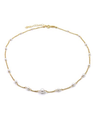 Collana in Argento Placcato Oro con Perle
