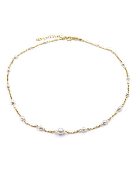 Collana in Argento Placcato Oro con Perle