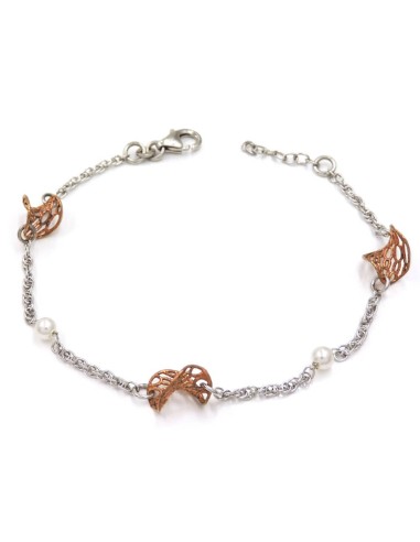 Bracciale in Argento 925 Con Torsè Rosa e Perline