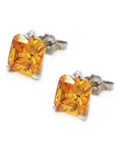 925 Sterling Silver Stud Earrings with Square Yellow Zircon