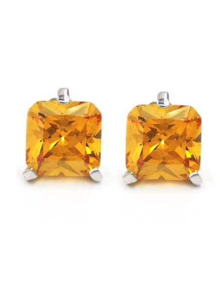 925 Sterling Silver Stud Earrings with Square Yellow Zircon
