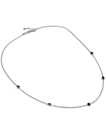 Collana Girocollo in Argento 925 e Pietre Nere Tonde 