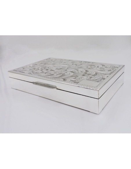 Scatola Porta Sigarette in Argento Sterling 925 Decorata a Mano e Legno