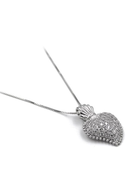 Halskette mit Herz-Jesu-Anhänger aus 925er Sterlingsilber und Weißen Zirkonia