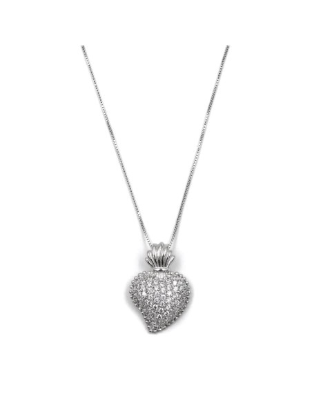 925 Sterling Silver and White Zircons Holy Heart Necklace 