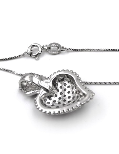 925 Sterling Silver and White Zircons Holy Heart Necklace 