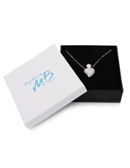 925 Sterling Silver and White Zircons Holy Heart Necklace 