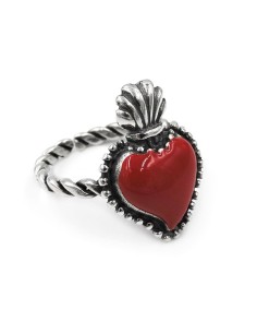 Herz-Jesu-Ring aus 925er Sterlingsilber mit Roter Emaille