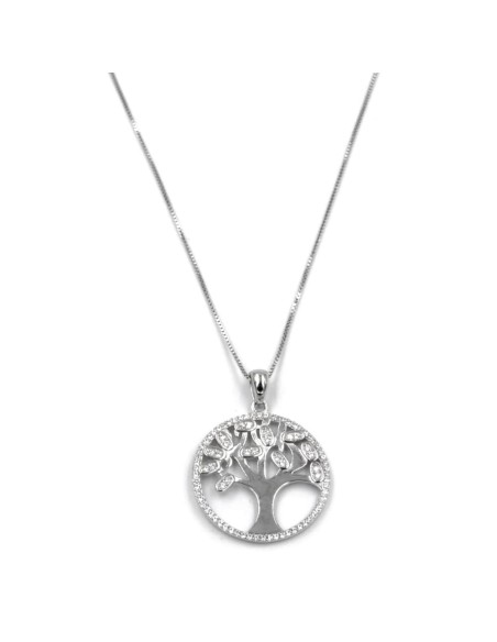 Halskette Baum des Lebens aus 925er Sterlingsilber und Weißen Zirkonen