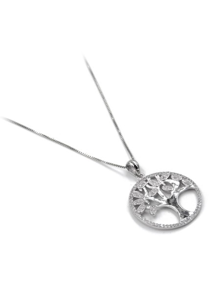 Halskette Baum des Lebens aus 925er Sterlingsilber und Weißen Zirkonen