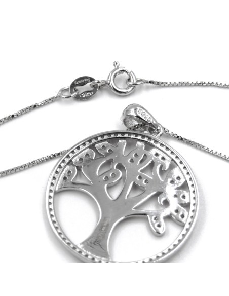 Halskette Baum des Lebens aus 925er Sterlingsilber und Weißen Zirkonen