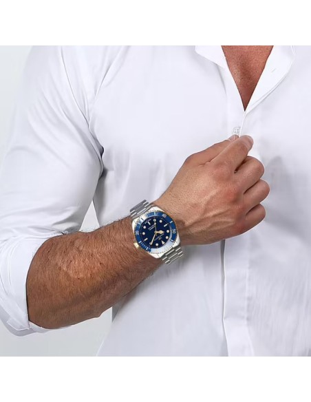Philip Watch Men's Automatic Wristwatch Caribe Diving Blue Dial Gold Finishes R8223597031