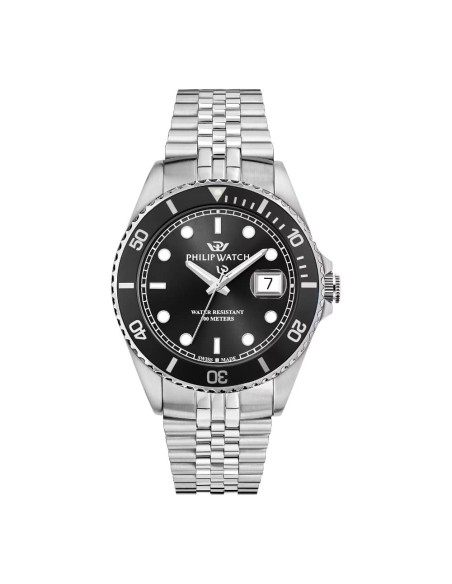Philip Watch Caribe Sport Herren Armbanduhr mit schwarzer Lünette und schwarzem Zifferblatt R8253597127