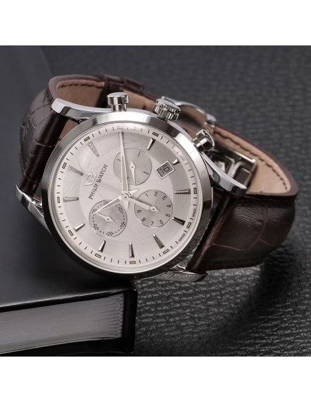 Philip Watch Men’s Sunray Wristwatch White Dial Silver Details R8271680003