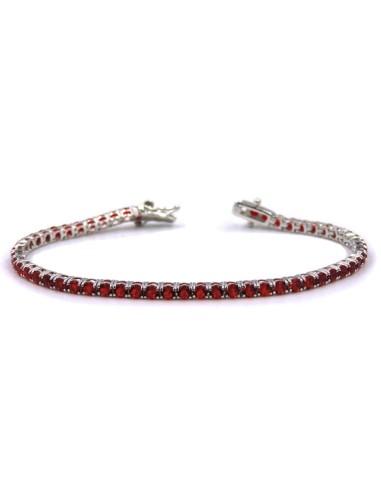 Sterling Silver Tennis Bracelet with Red Zircons 