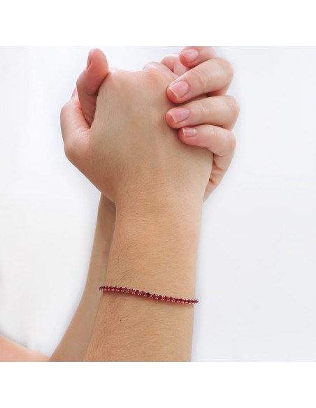 Sterling Silver Tennis Bracelet with Red Zircons 