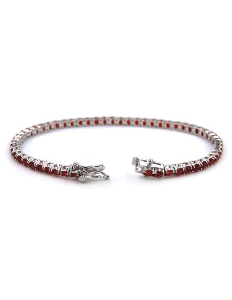 Sterling Silver Tennis Bracelet with Red Zircons 