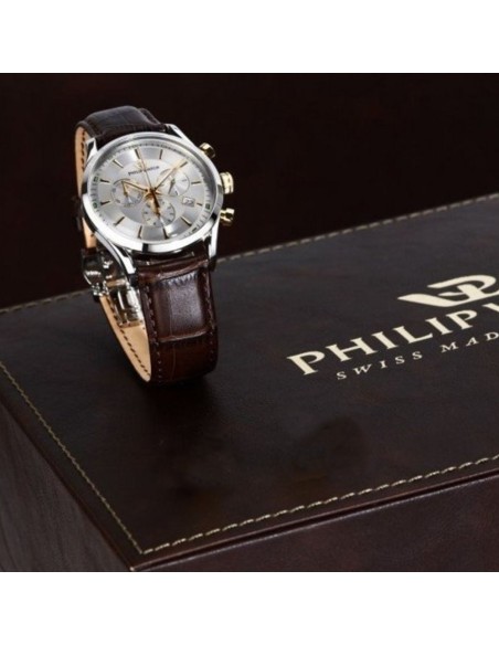 Philip Watch Orologio da Polso da Uomo Sunray Quadrante Argento Dettagli Oro R8271908009