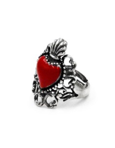 Anello in Argento Smaltato Sacro Cuore con Ricamo