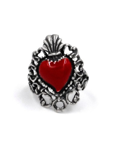 Enamelled Solid Silver Holy Heart Ring with...