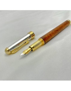 Penna Stilografica in Radica Opaca e Argento Placcato Oro 2
