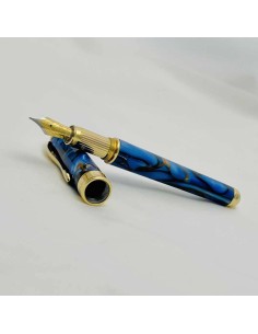 Füllfederhalter aus blauem Harz und vergoldetem Silber 2