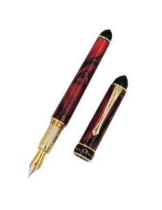 Red Pearl Veined Resin and Sterling Silver Fountain Pen 