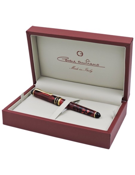 Red Pearl Veined Resin and Sterling Silver Fountain Pen 